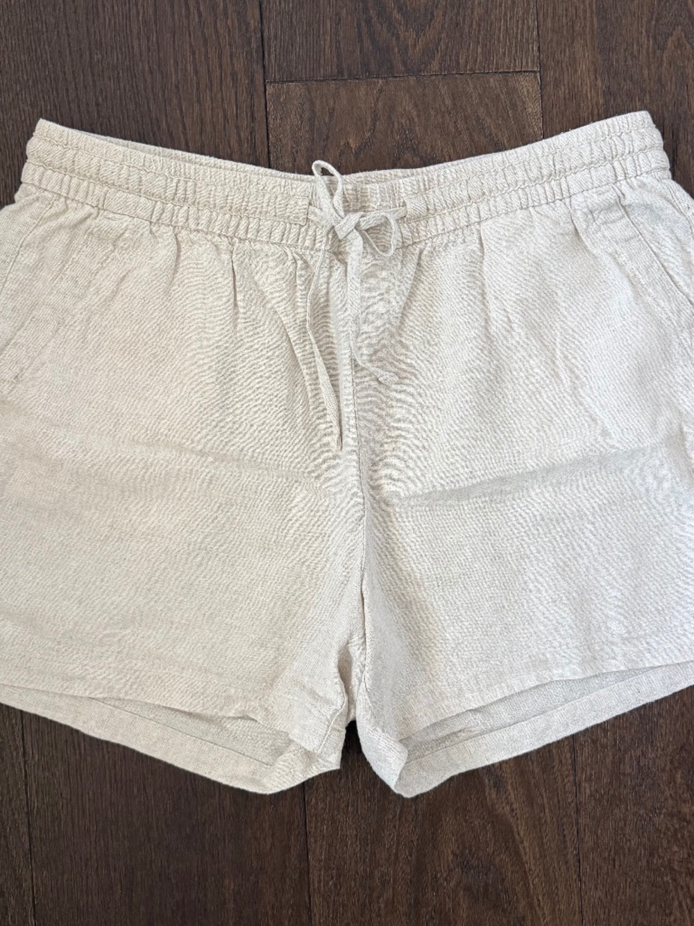 Old Navy Linen Drawstring Shorts Women's Large Oatmeal Beige Pull-On Pockets